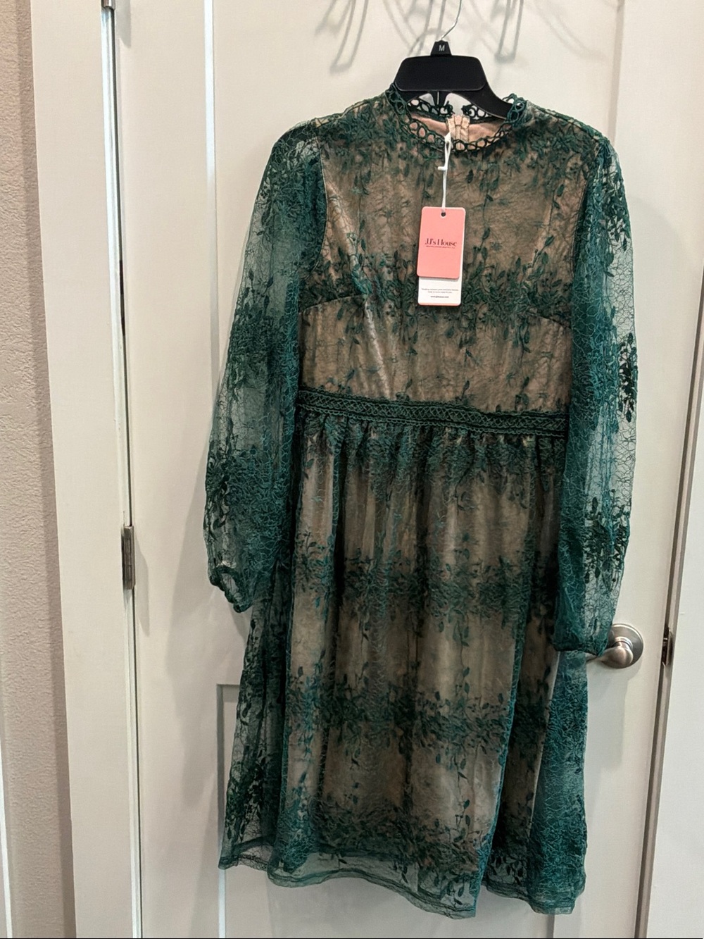 NWT JJs House Large Emerald Green Lace Overlay Dress Reg 294 Lined Coctail